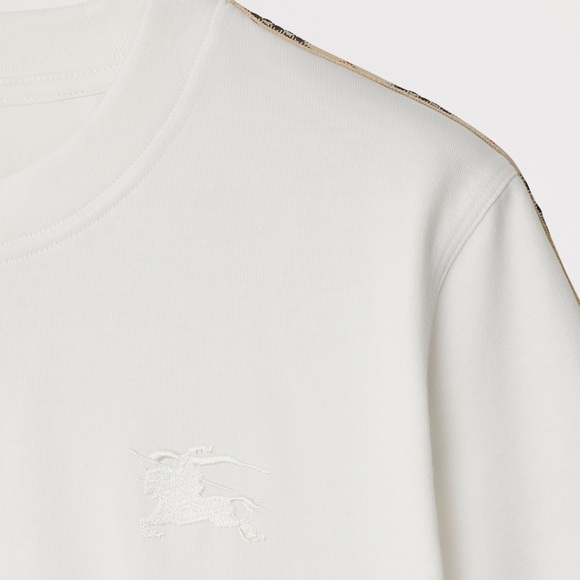 Burberry Women's White Check Trim Cotton Boxy Tee T-Shirt, Size XL - Picture 6 of 15